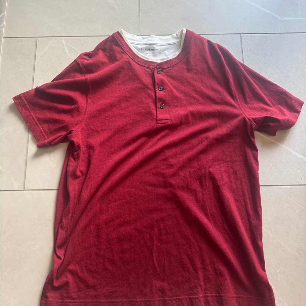 J. Crew Red Double Collared Short Sleeve Tee